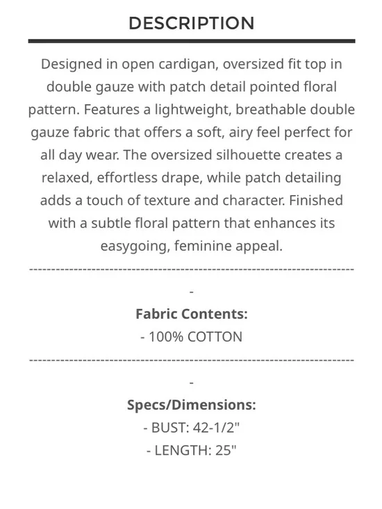 348 ❤️ POL oversized floral gauze cardigan - Picture 6 of 6